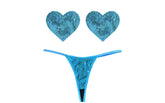 Neva Nude Mahi Mahi Blue Sequin G String & Heart Shapes Pastie Set G-Strings, Panties and Shorts